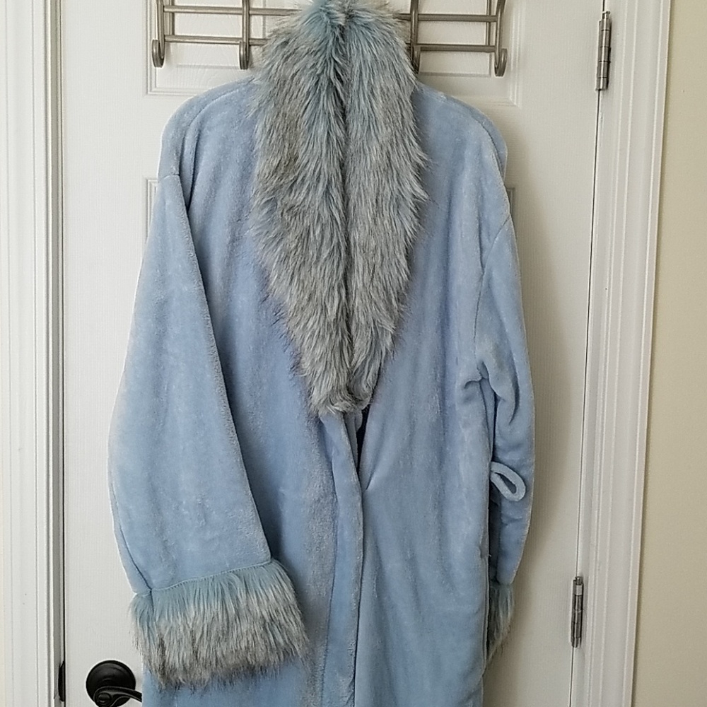 Adrienne Landau Baby Blue Faux Fur Robe